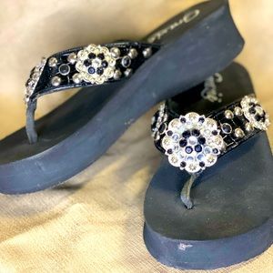 Stone studded flip flops
